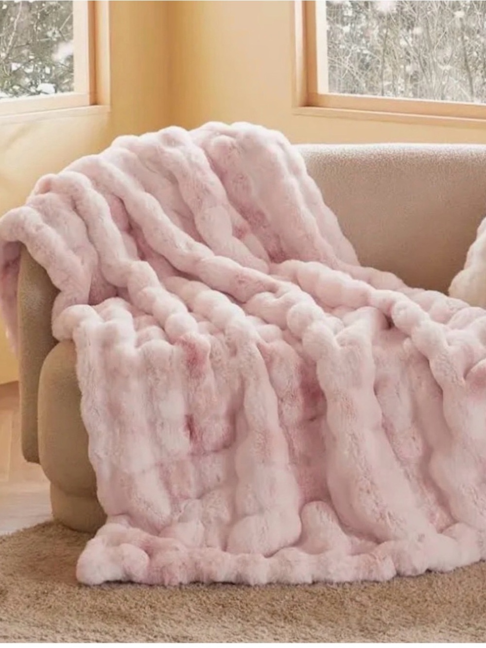 Catherine Blush Faux Fur Throw Blanket